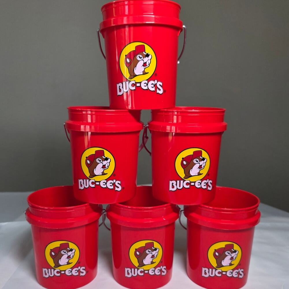 NEW Buc-ee's Mini Red Plastic Buckets, Set of 6, 18 oz. Each Portable Containers - Picture 2 of 7